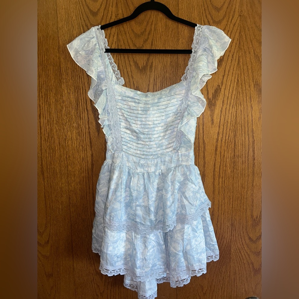 Krewe du q - Light Blue Ruffled Sundress with Lace Trim